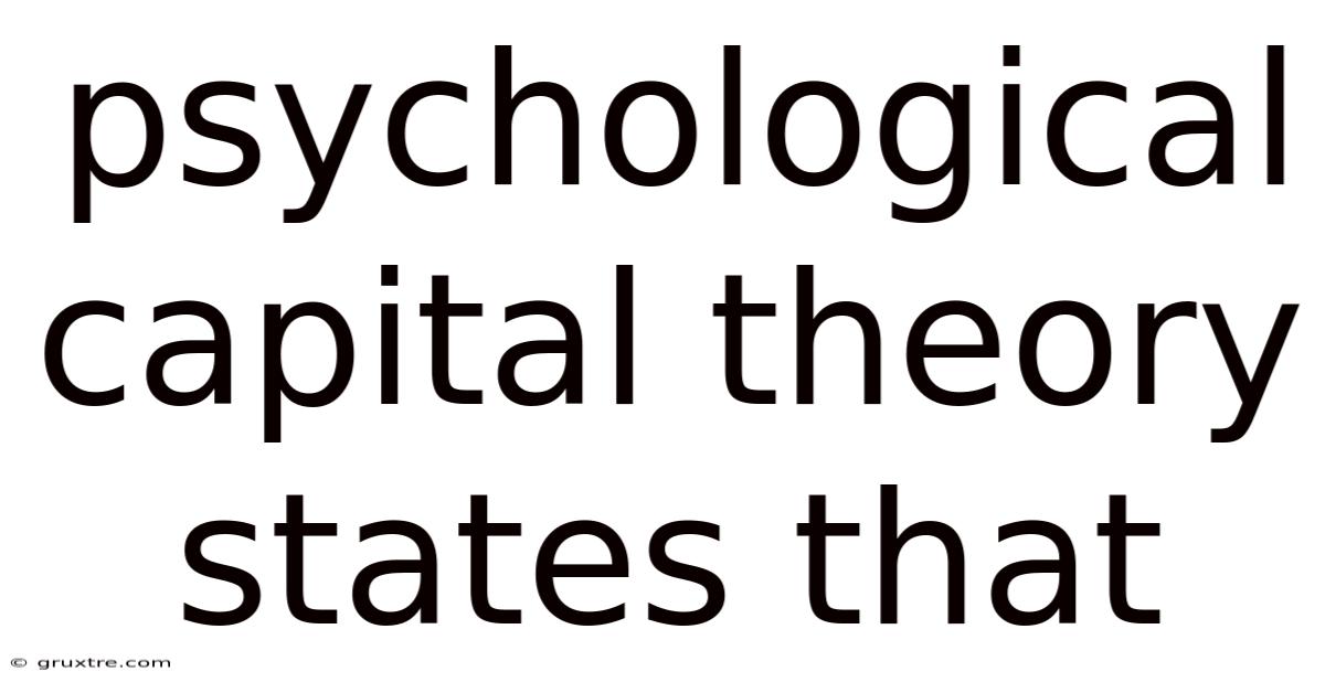 Psychological Capital Theory States That